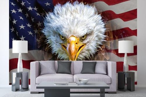 Vlies Fototapete - Amerikanischer Adler auf Flagge 375 x 250 cm